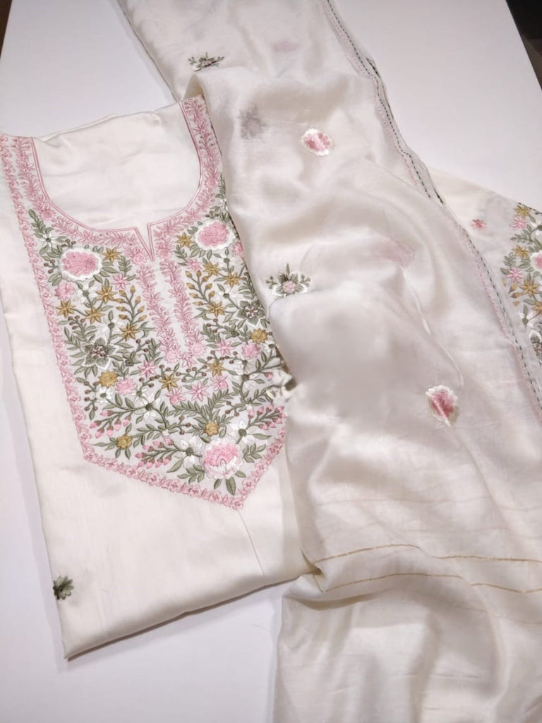 Cotton Embroidered dress material with Muslin dupatta