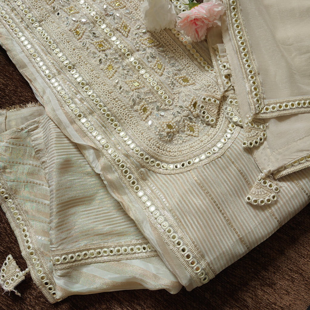 Designer Dress material with mirror and pearl embroidery