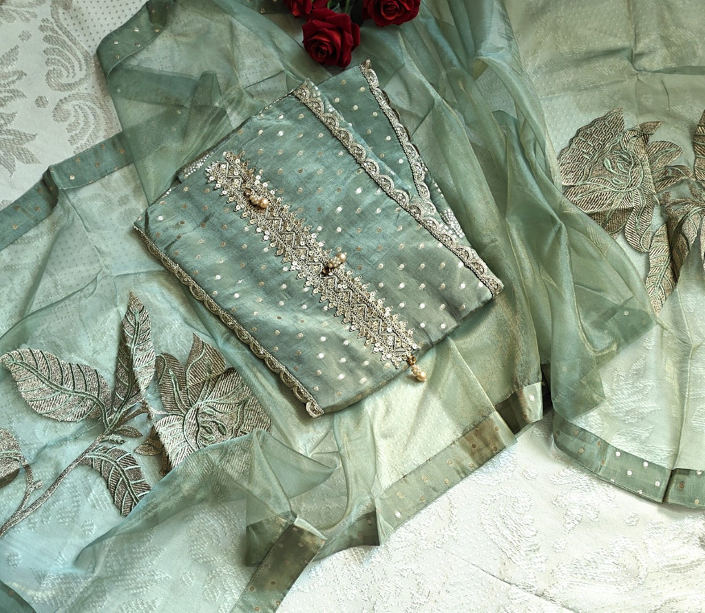 Tissue silk dress material with Designer dupatta