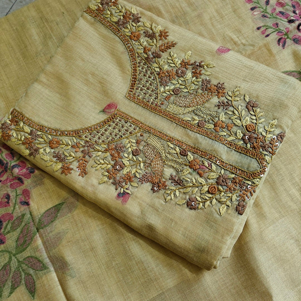 Linen Jamdani silk suit with Knot katha work