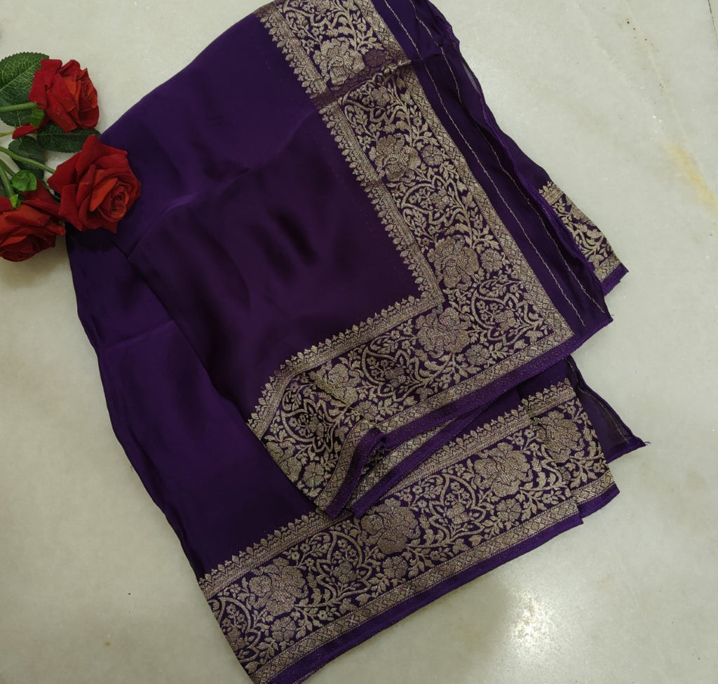 Dark purple dupatta Organza satin with brocade border