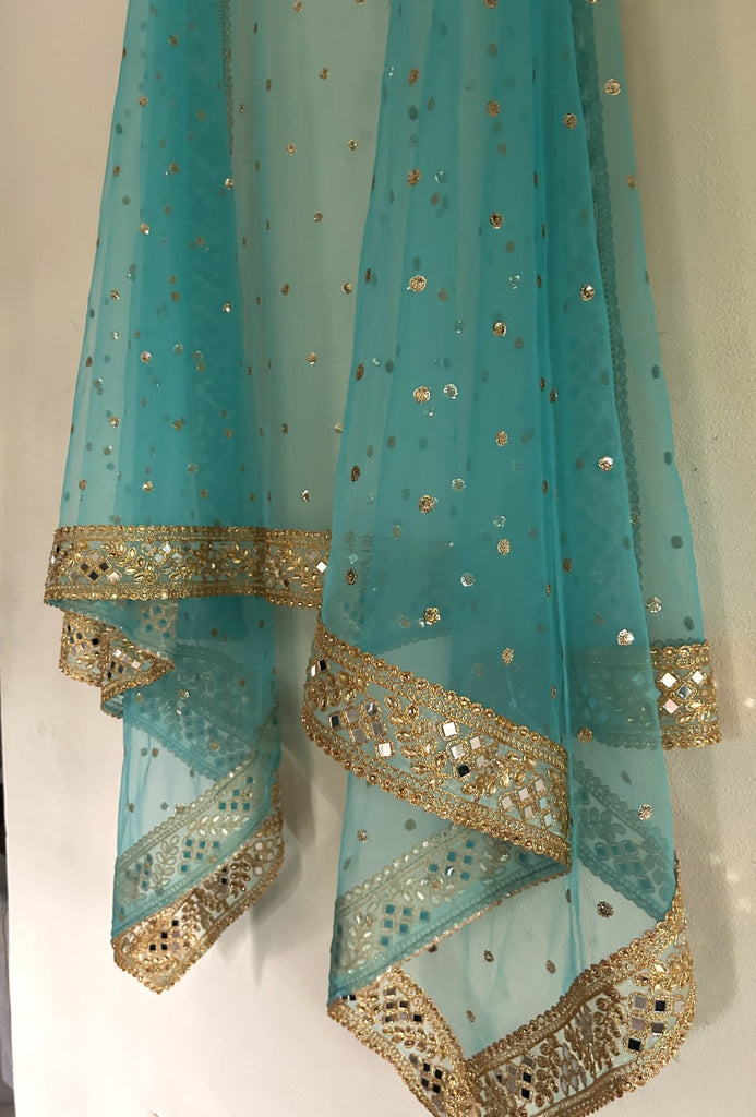 Blue heavy net dupatta