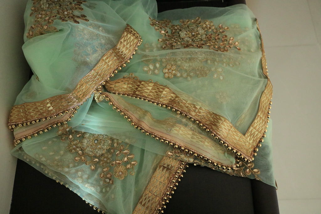 Greenish dupatta with beaded border