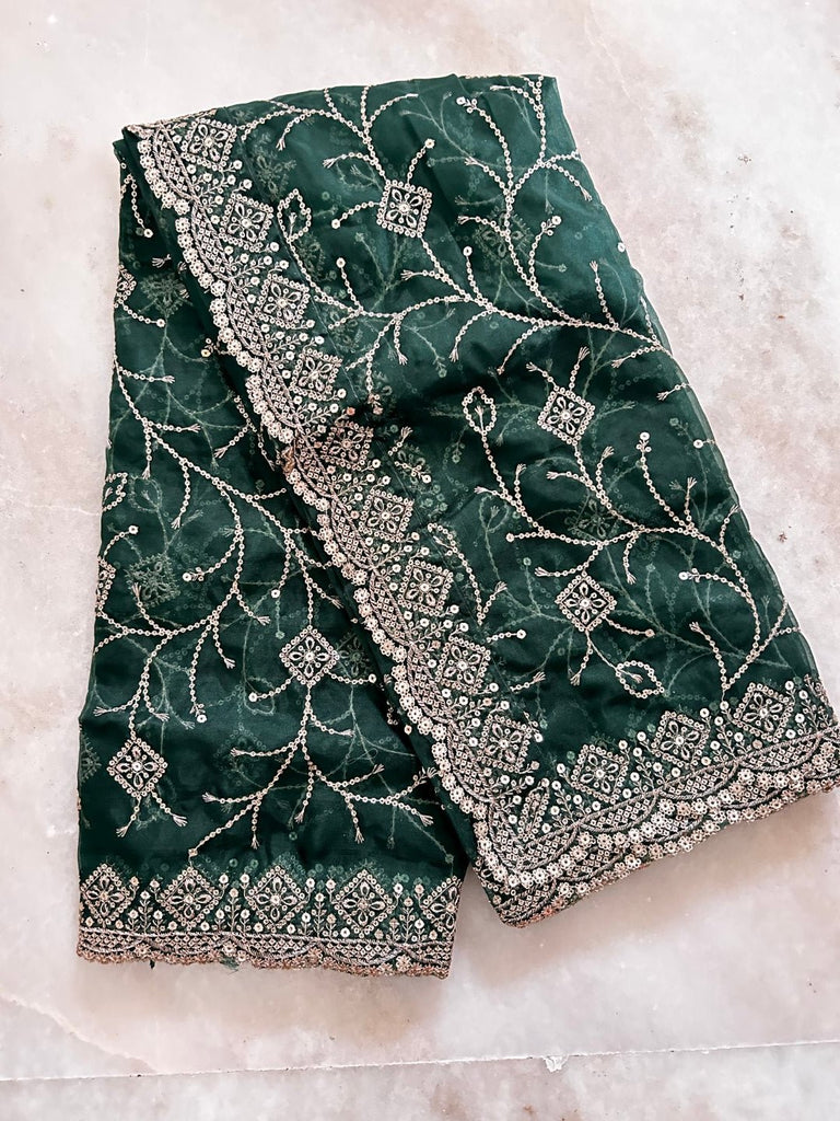 Bottle Green dupatta all over embroidery. - Neel Creations By Saanvi