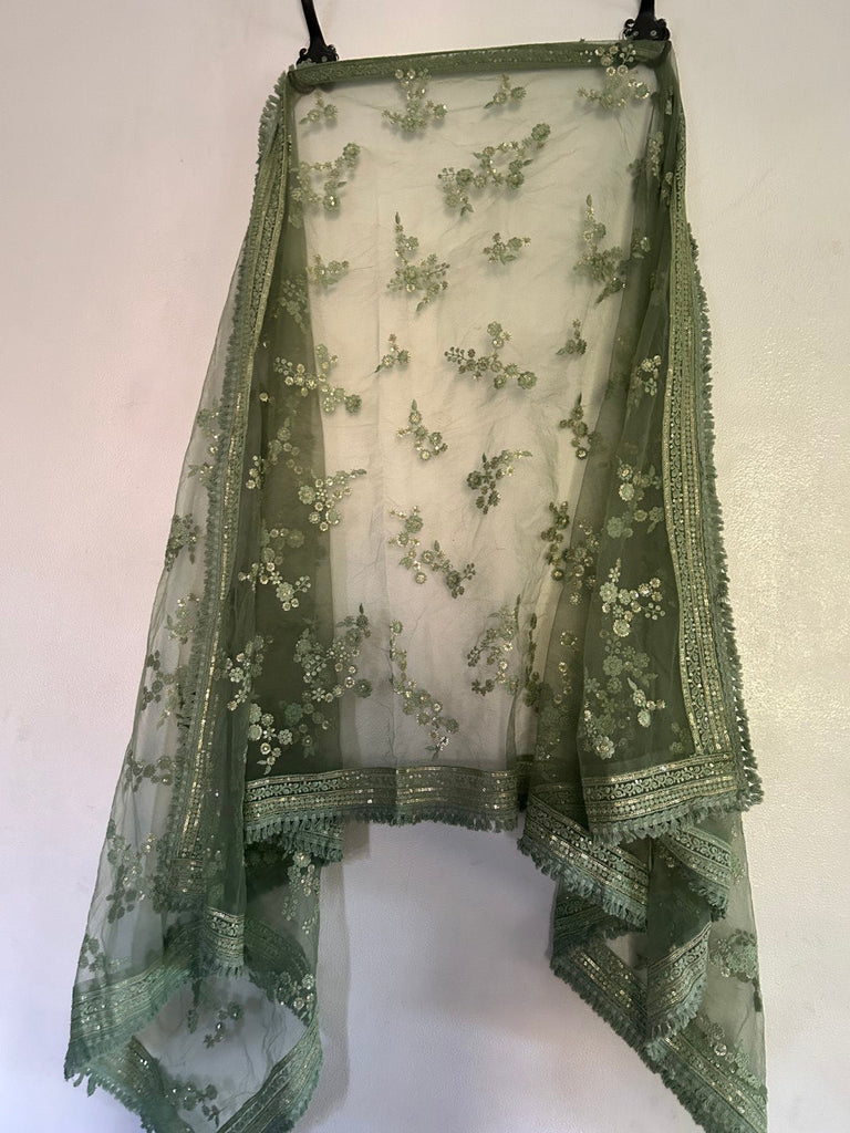 Lucknowi Embroidered dupatta. Dyeable. - Neel Creations By Saanvi