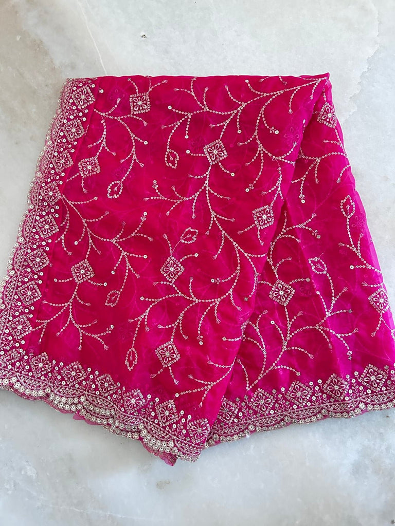 Pink dupatta all over embroidery. - Neel Creations By Saanvi