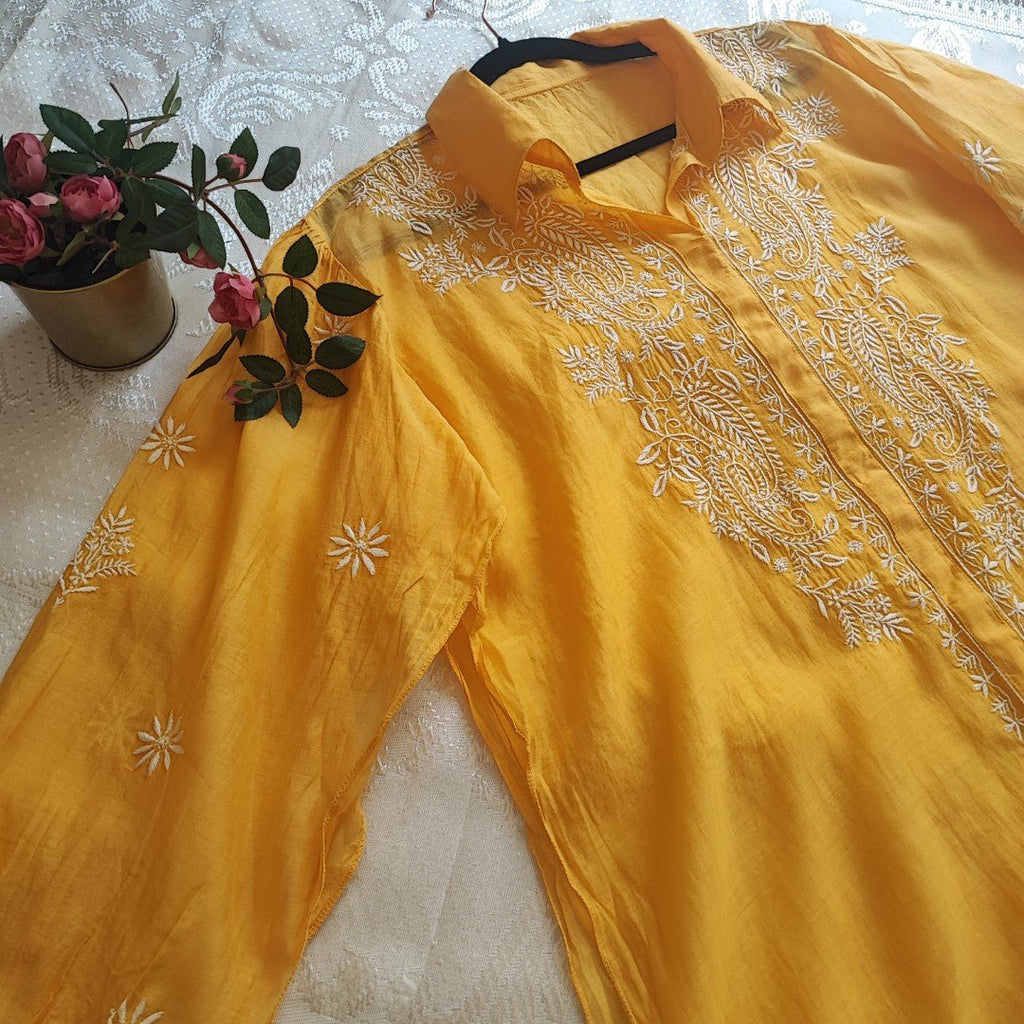 Yellow Chikankari Shirt - Semi Stitched - Neel Creations By Saanvi