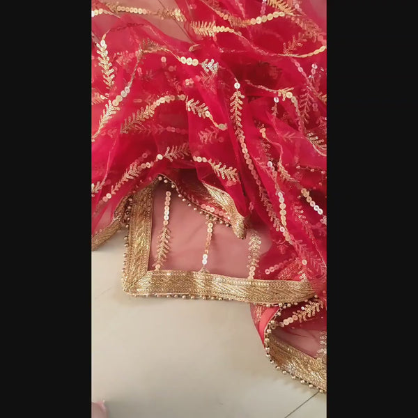 Red bridal dupatta, Indian dupatta with embroidery