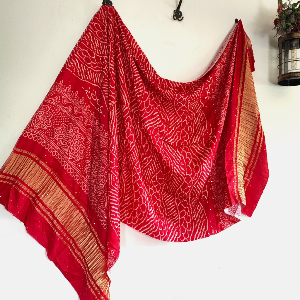Bandhani silk dupatta Indian Wedding Dupatta long embroidered scarf Punjabi dress dupattas for festival chunni lehenga stole - Neel Creations By Saanvi