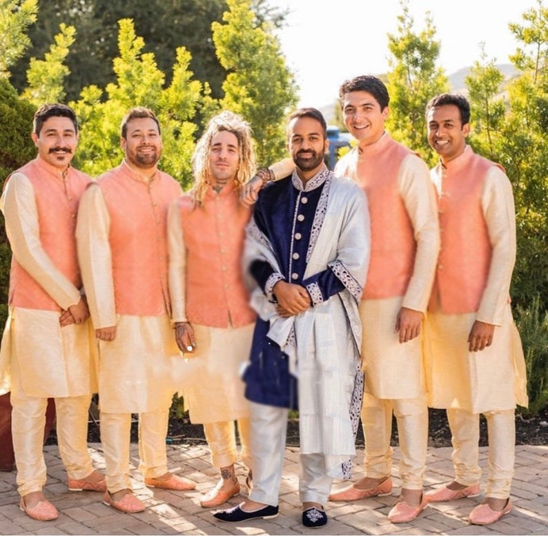 Best Men's Indian attire. Groomsmen dresses Nehru Jacket, Bulk Grooms men Indian Ethnic Waist Coat for Wedding Waistcoat - Neel Creations By Saanvi