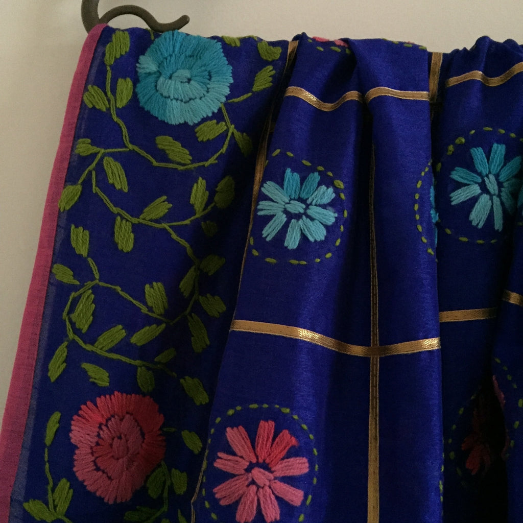 Blue chanderi Phulkari Indian dupatta. Punjabi dupatta thread embroidery - Neel Creations By Saanvi