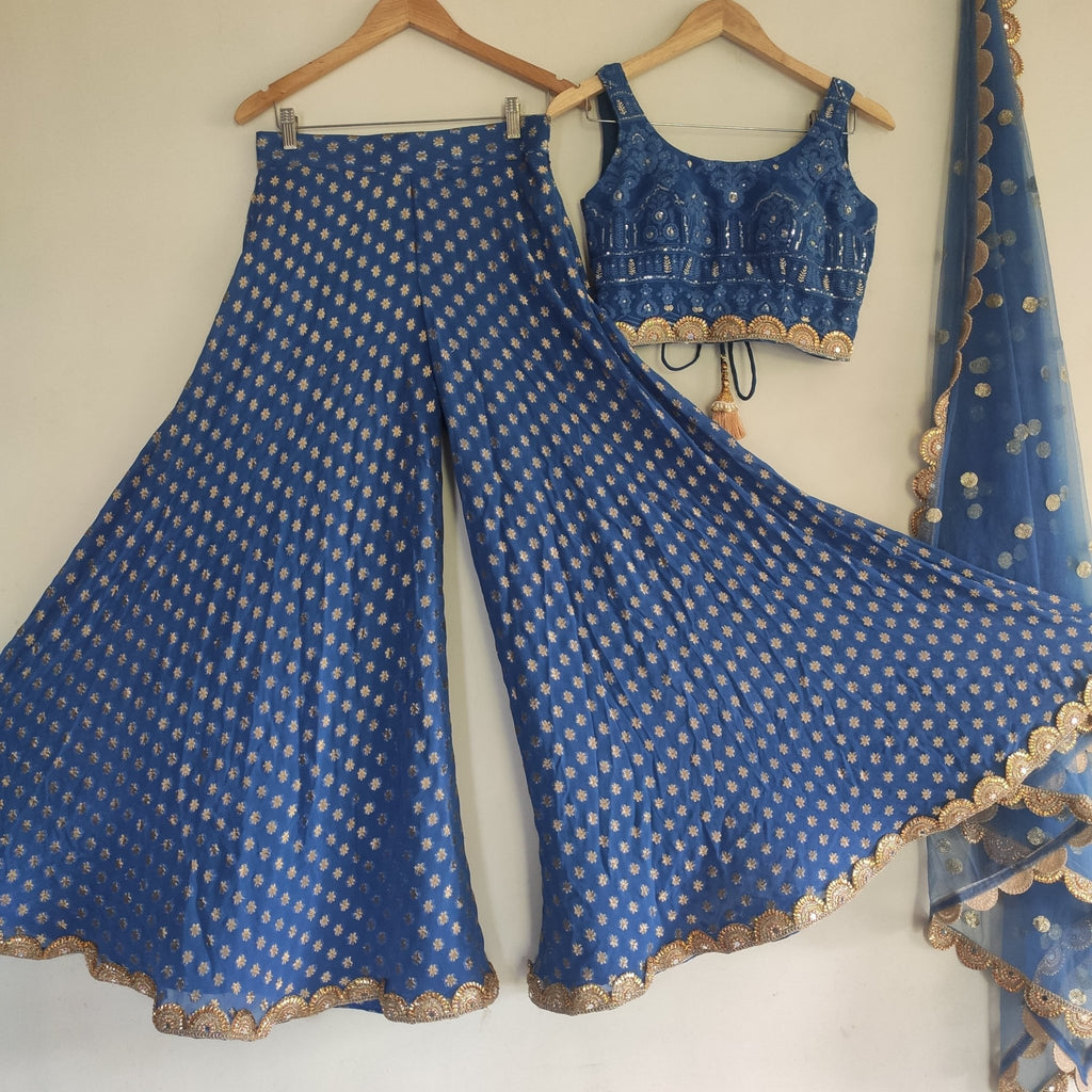Blue Crop sharara set with dupatta. - Neel Creations By Saanvi