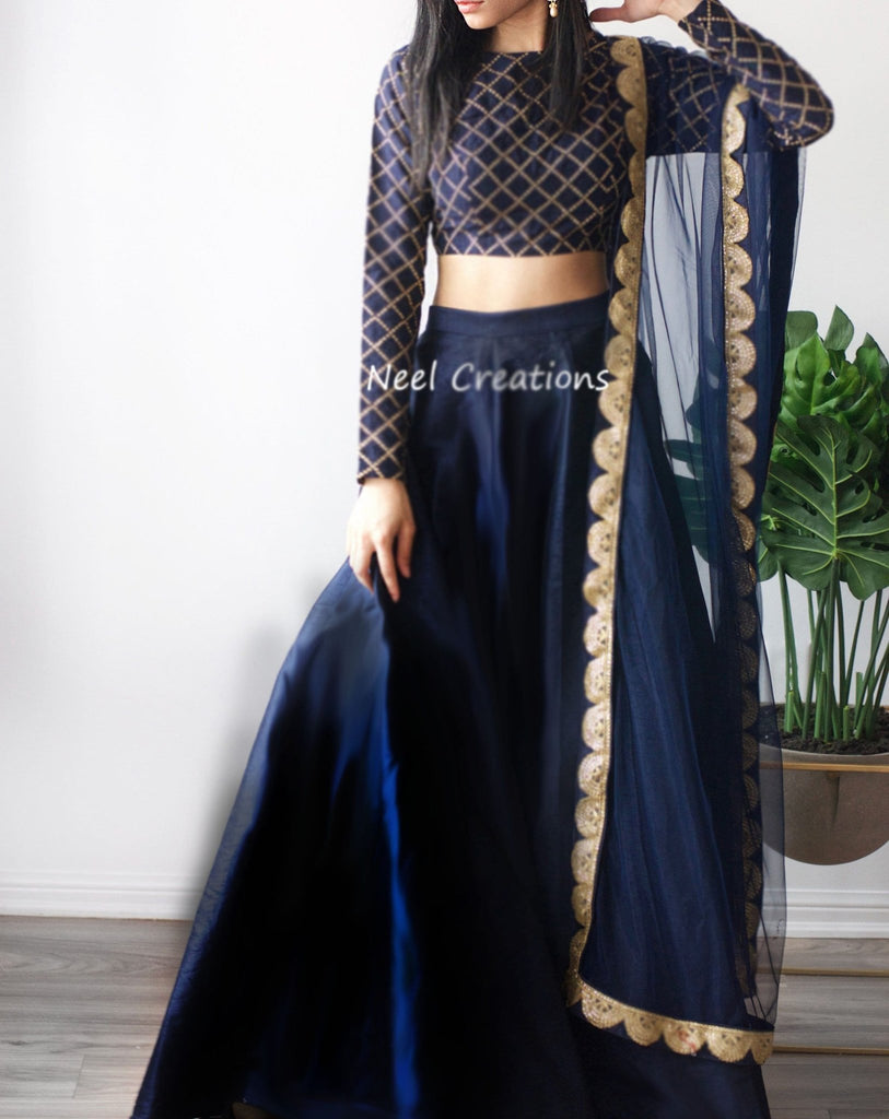 Blue Lehenga choli Dupatta Indian Designer Lengha Custom Stitched Made to order for women exclusive wedding party wear ethnic dress - Neel Creations By Saanvi