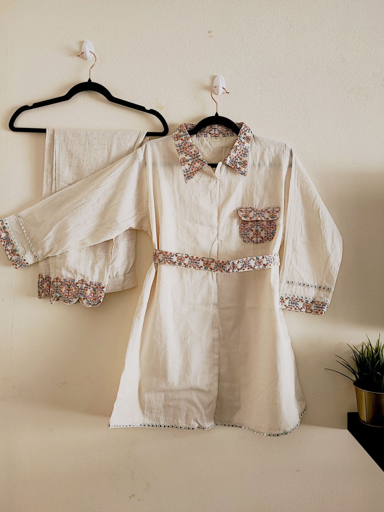 Embroidered coord set with belt. - Neel Creations By Saanvi