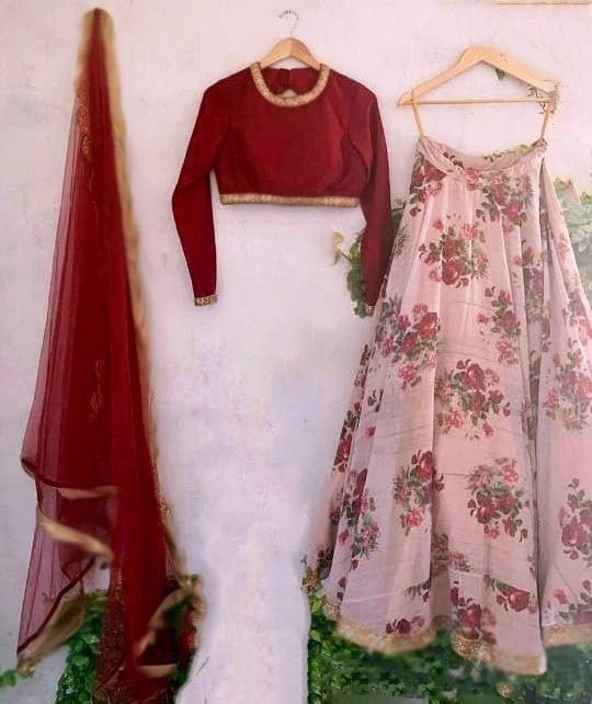 Floral printed skirt with blouse and dupatta custom made for women designer lehenga choli chunni - Neel Creations By Saanvi