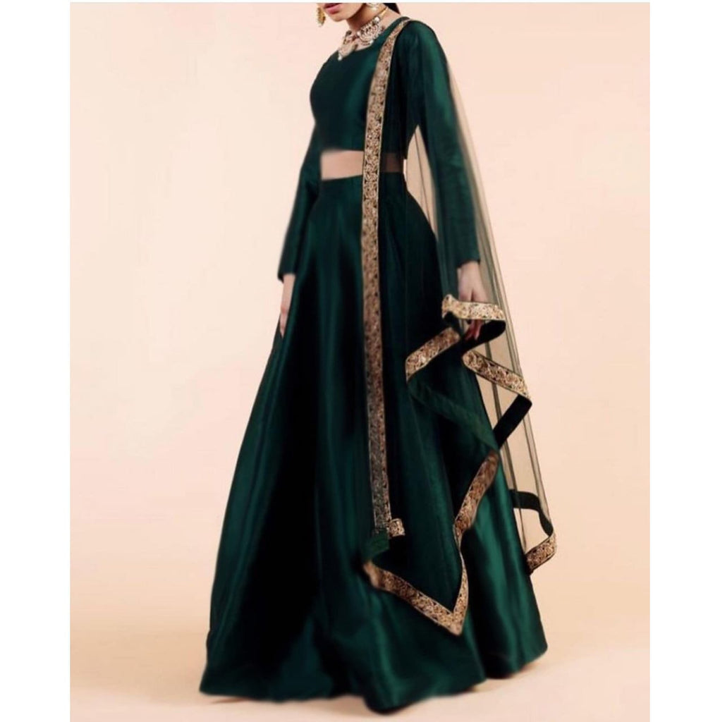 Green Lehenga choli for women girls custom made to measure party wear designer lengha blouse dupatta - Neel Creations By Saanvi