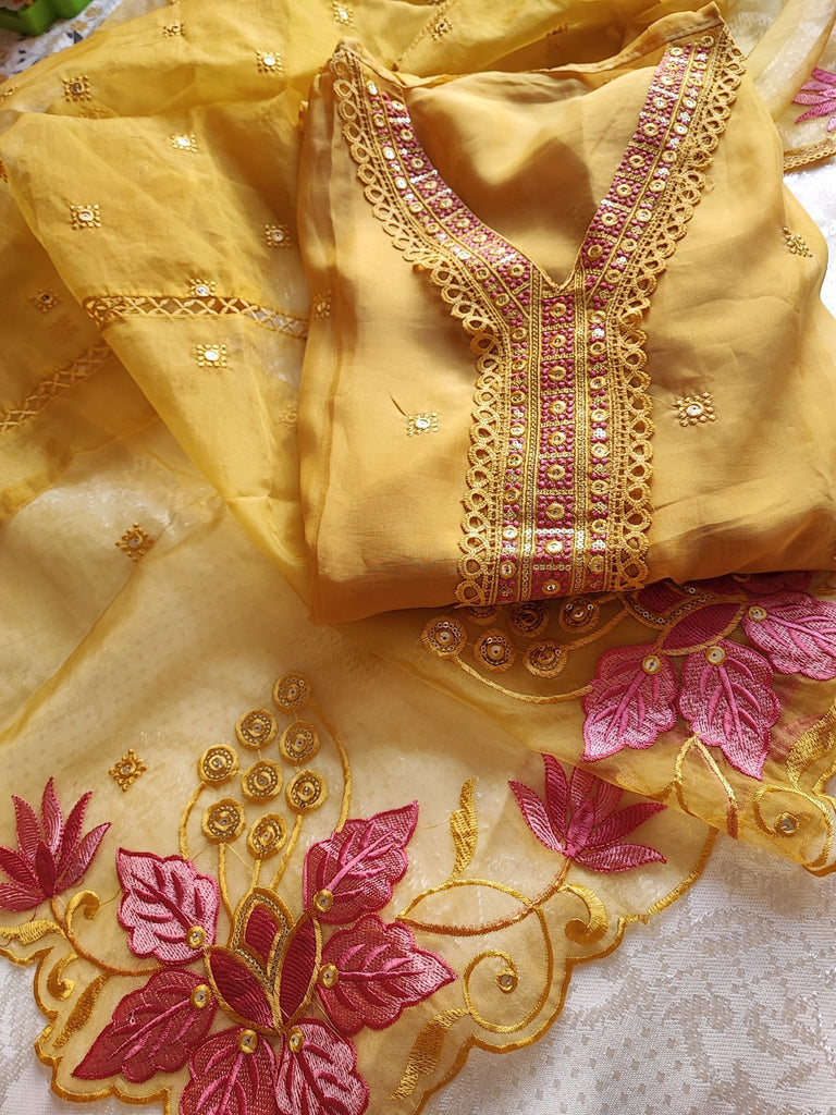 Haldi yellow designer dupatta kurta set. - Neel Creations By Saanvi