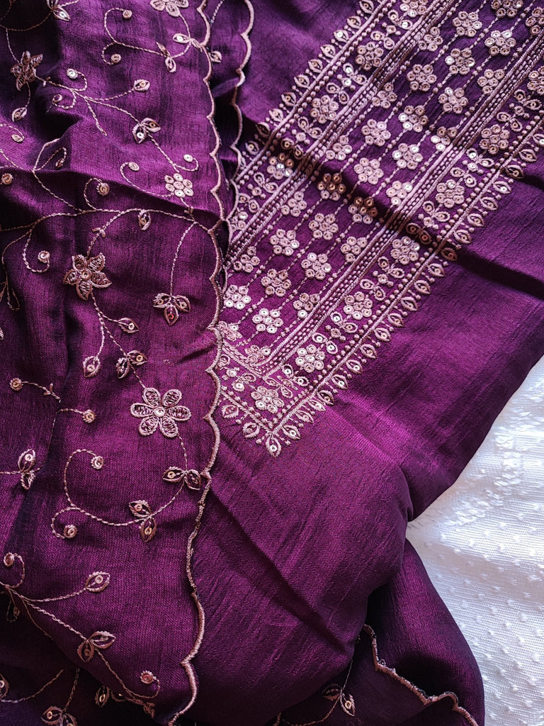 Heavy dupatta suit material in Purple color. Baingan color dress material - Neel Creations By Saanvi