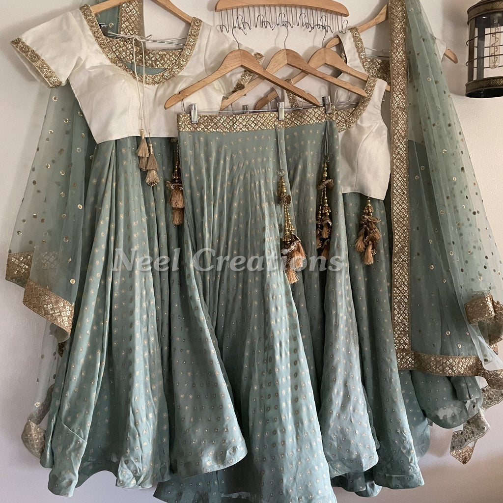 Buy Astonishing Sky-Blue Thread Work Georgette Bridesmaid Lehenga Choli  Online At Zeel Clothing