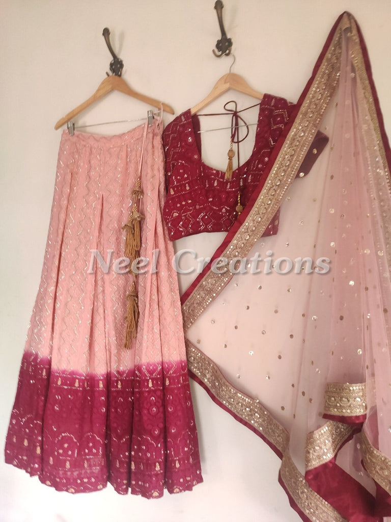 Indian chikankari lehenga choli dupatta for women. Custom made to measure lengha blouse chunni - Neel Creations By Saanvi