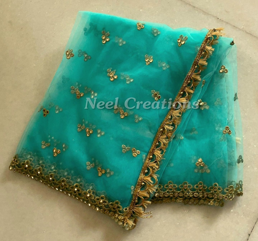 Indian Dupatta long net embroidered scarf Punjabi dress dupattas with zari embroidery for festival chunni lehenga stole - Neel Creations By Saanvi