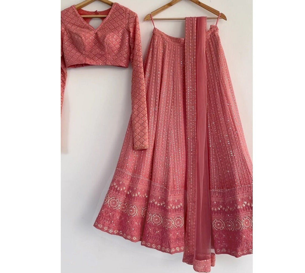 Lehenga choli dupatta. Gajri color lehenga skirt custom made to measure Indian lengha for women - Neel Creations By Saanvi