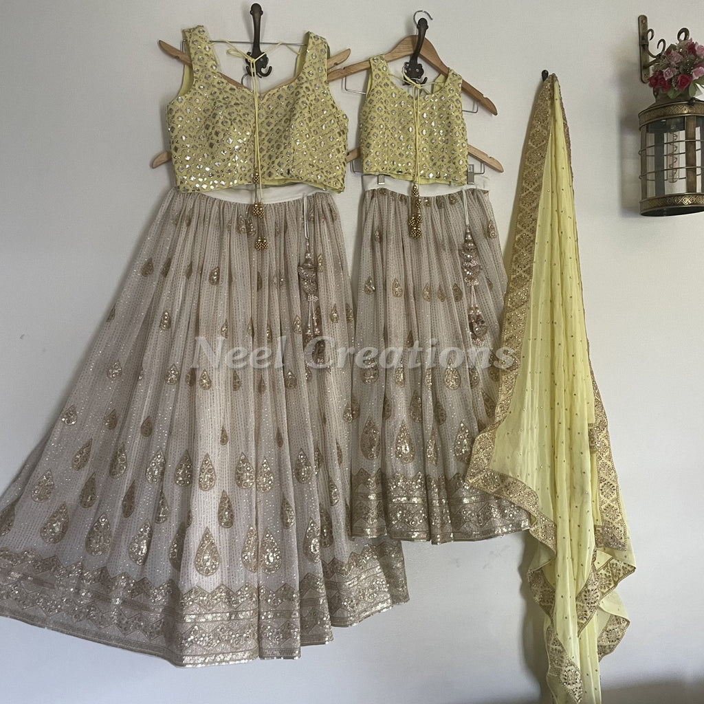 Lehenga choli dupatta in Yellow blouse with white skirt custom made to measure Indian lengha for women - Neel Creations By Saanvi