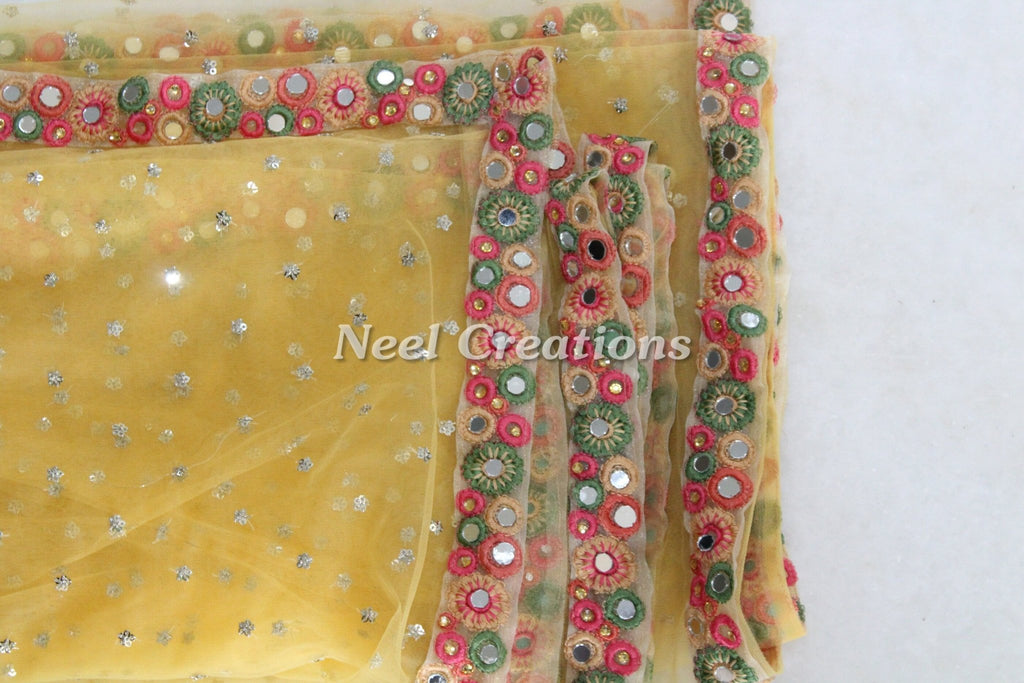 Net dupatta mirror border Indian dupatta for women - Neel Creations By Saanvi