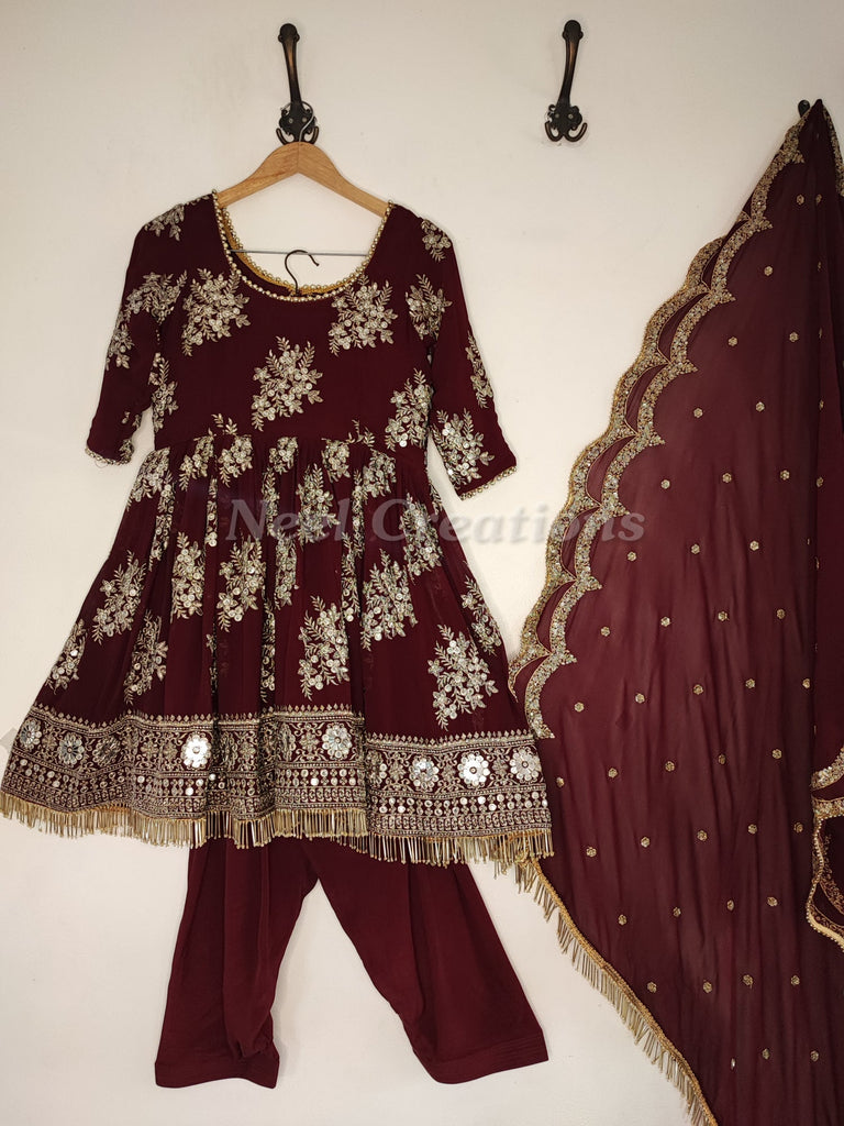 Peplum Indian dress custom make to order burgundy salwar kameez. - Neel Creations By Saanvi