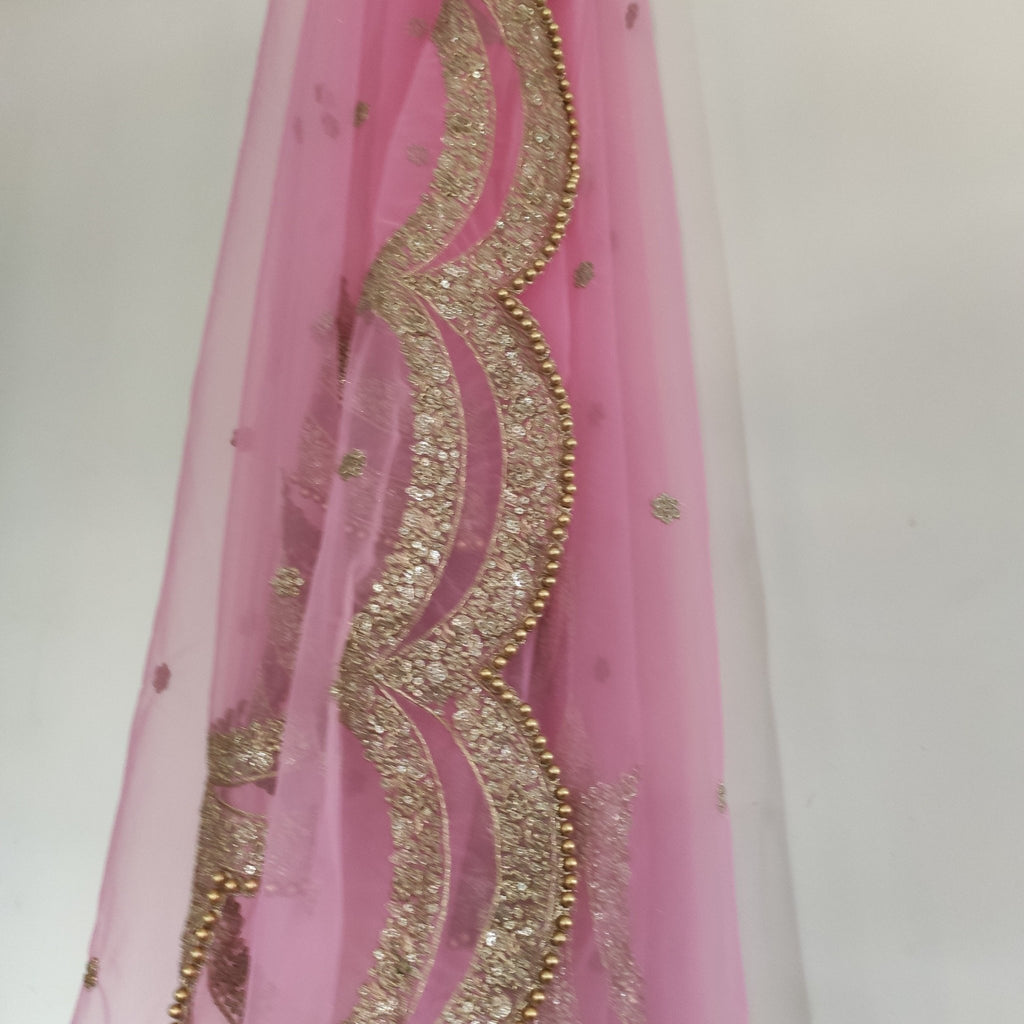 Pink Indian dupatta. Long net embroidered scalloped bridal dupatta. - Neel Creations By Saanvi