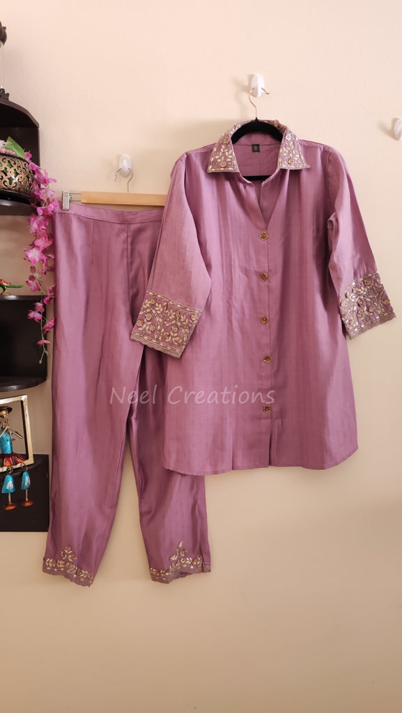 Purple Co-ord set with gold gotta embroidery - Neel Creations By Saanvi