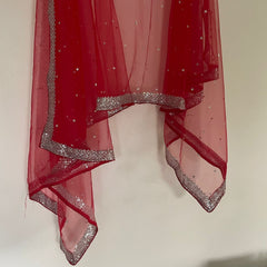 Red sequins embroidered net Dupatta, Indian net Dupatta, Red net Dupatta, Mirror cheapest Border net dupatta, Party wear dupatta, Casual chunni