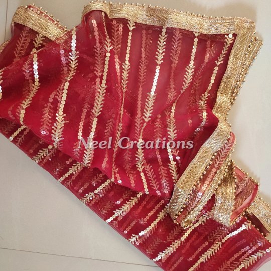 Red dupatta for wedding party wear heavy embroidered dupatta. - Neel Creations By Saanvi