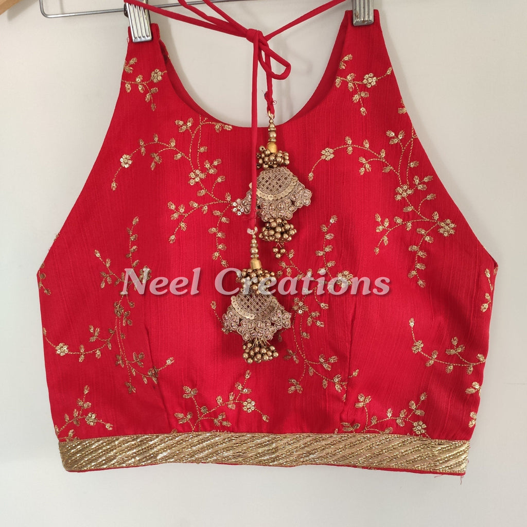 Red embroidered blouse. Custom made stitched blouse for women. Designer saree blouse made to fit - Neel Creations By Saanvi