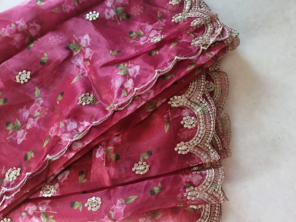 Scallop border floral printed Indian dupatta for women. - Neel Creations By Saanvi