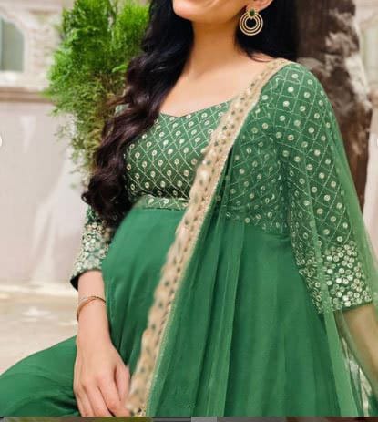 SKZ Flared Indian dress in green for women wedding designer wear anarkali - Neel Creations By Saanvi