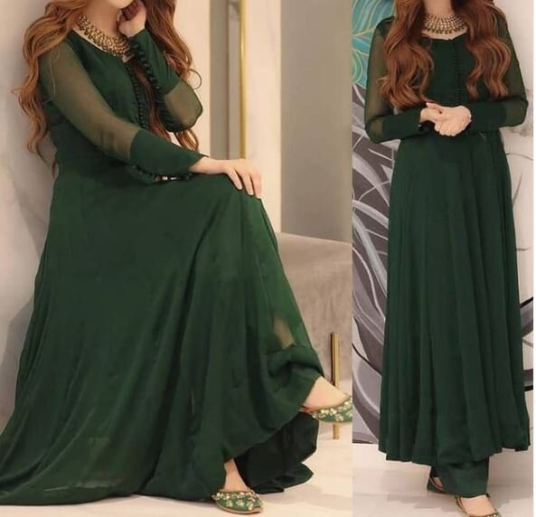 SKZ Indian Designer Anarkali Salwar Kameez Suit green Georgetta ethnic party wear custom stitched made to measure dress for women girls - Neel Creations By Saanvi