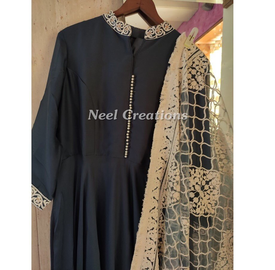 SKZ Long Anarkali Indian dress. Floor length gown style dress with dupatta - Neel Creations By Saanvi