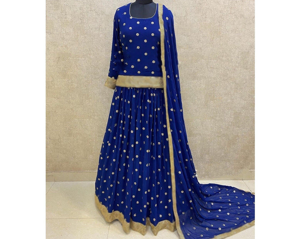 SKZ Long blouse with palazzo pants and dupatta. Indian dress for women. - Neel Creations By Saanvi