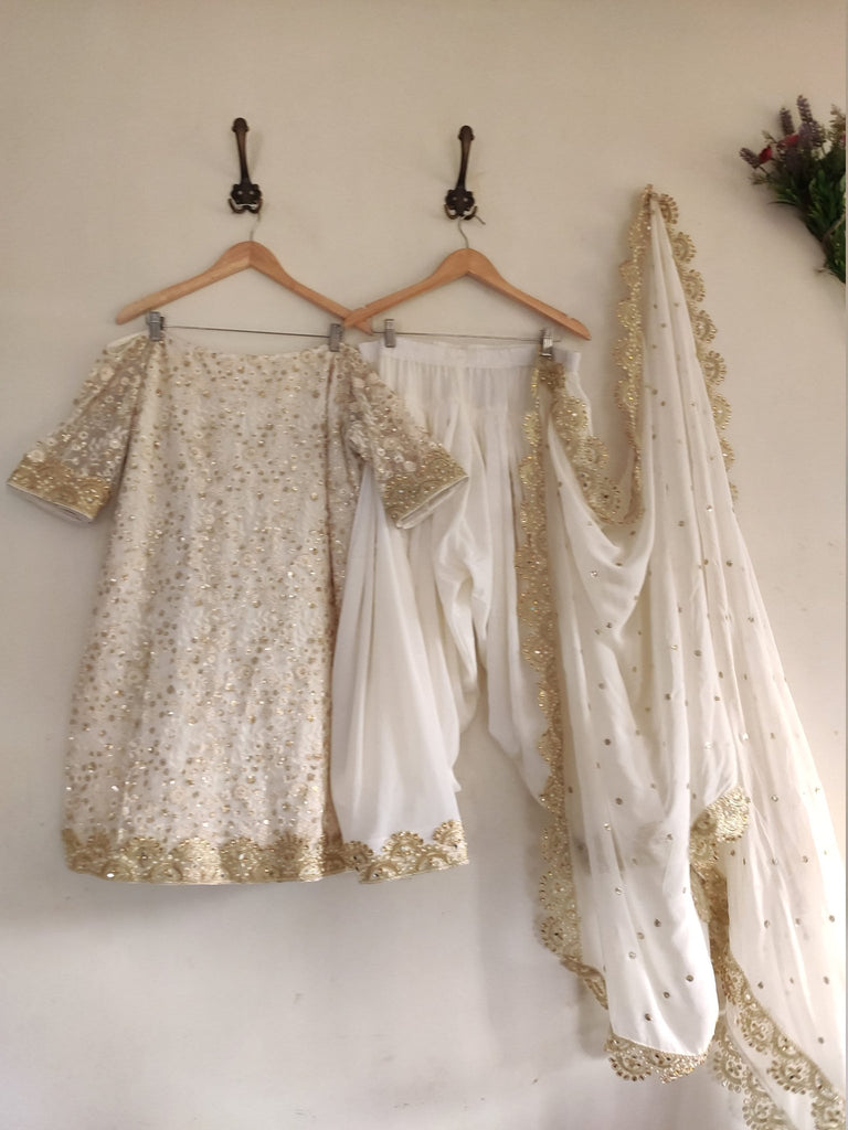 SKZ Off white Punjabi salwar suit for women. Indian kameez Bridesmaid dresses. Lucknowi chikankari salwar kameez - Neel Creations By Saanvi