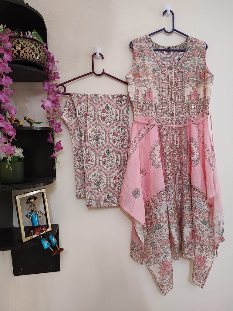 Soft peach pink color co-ord set. Printed high low coord set - Neel Creations By Saanvi