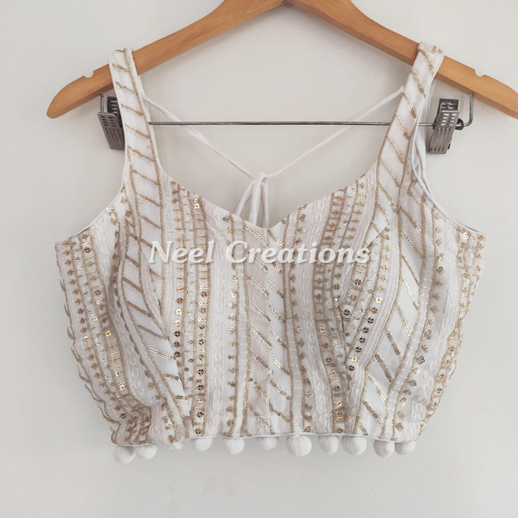 White sequin embroidered Fabric Blouse Custom Stitched Choli For Women Designer Party Wear Wedding Wear Saree top Blouses - Neel Creations By Saanvi