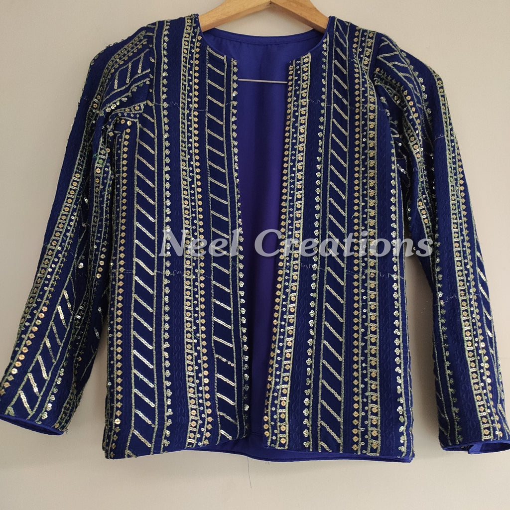 Womens Indian ethnic jacket embroidered cape designer shrug Custom made to order - Neel Creations By Saanvi