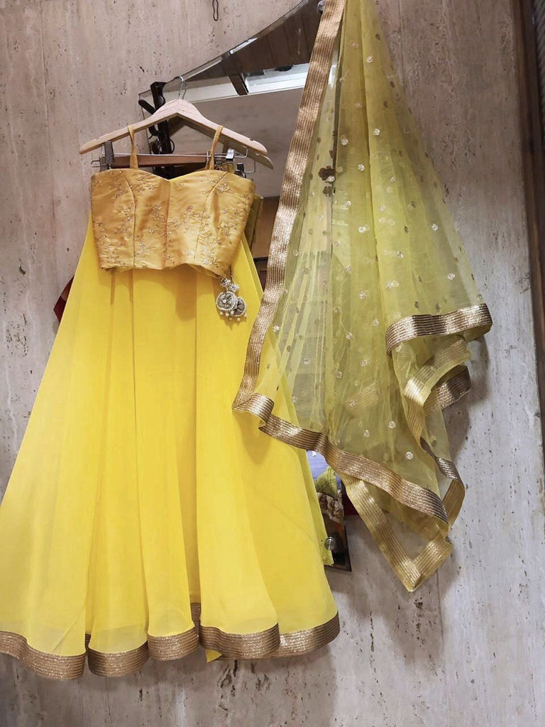 Yellow lehenga choli dupatta custom made to measure for women girls. Indian party wear clothes blouse dupatta skirt - Neel Creations By Saanvi