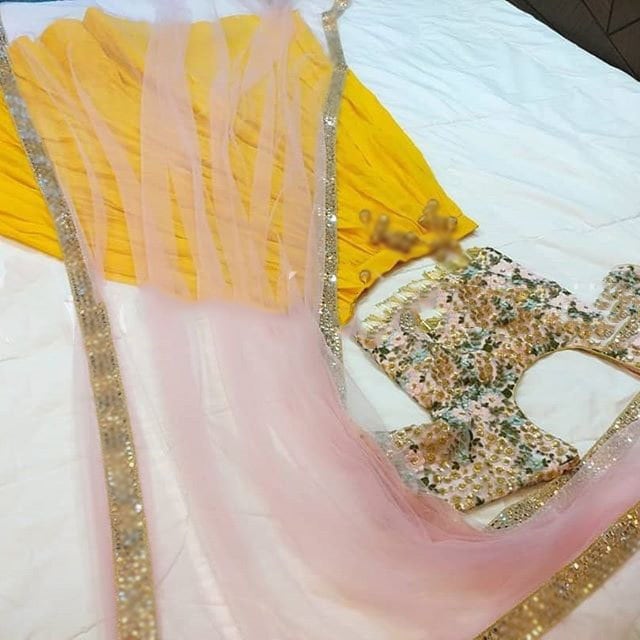 Yellow pink Lehenga choli Dupatta for women designer Indian attire - Neel Creations By Saanvi